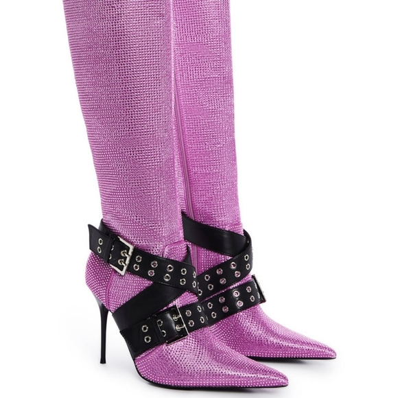 Azalea Wang Shoes - "BARBIE UNLIMITED" Glamorous Pink Heeled Boots with Buckle Detail